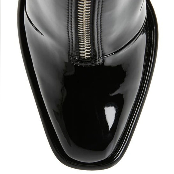 Nordstrom Open Edit Chloe Zip Boots Black Vegan Patent Leather Chunky Square Toe - Picture 3 of 15
